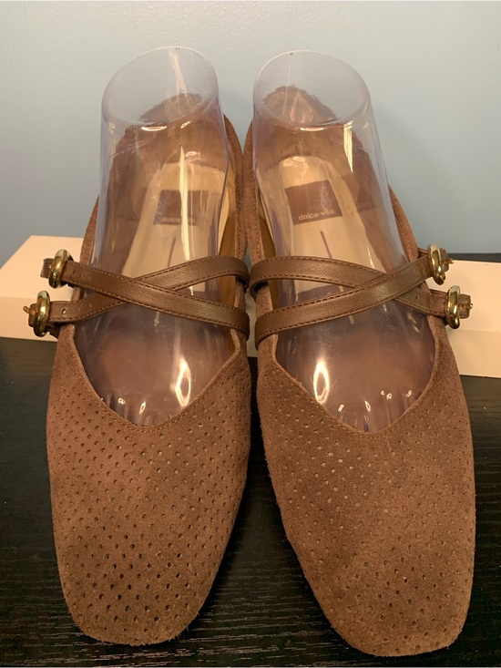 Dolce Vita Shoes - Dolce Vita Brown Suede Perforated Mary Jane Flats with Cross Strap